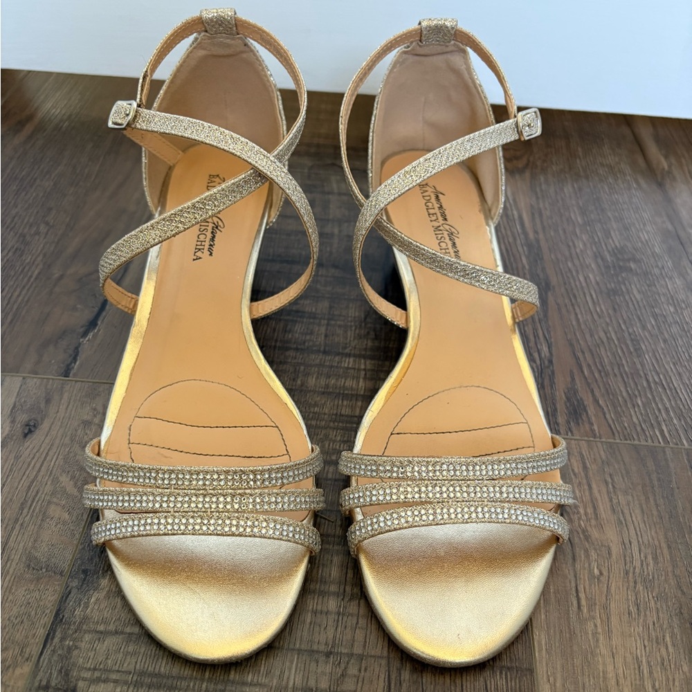 WOMEN'S AMERICAN GLAMOUR BADGLEYM QUEEN SPECIAL OCCASION SHOES GOLD shoe.